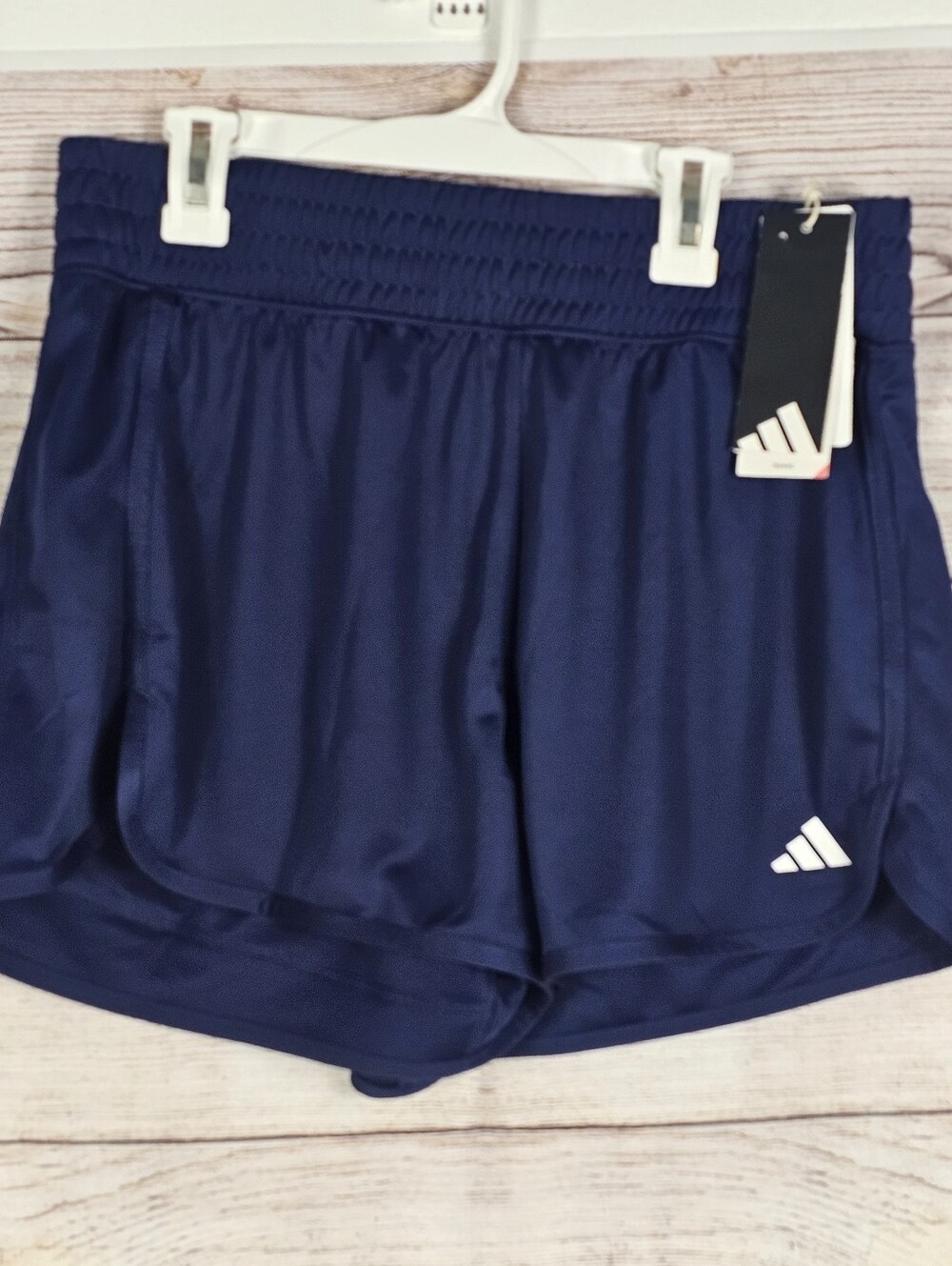 adidas Women's Pacer Essentials Knit High-Rise Shorts Navy Blue Medium 3” NEW